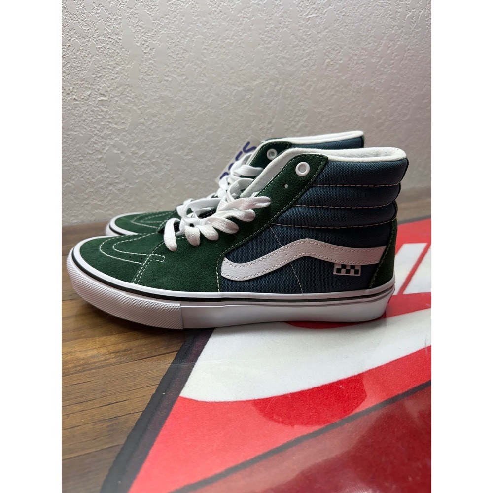 Vans Skate Sk8-Hi Green Navy Blue High Top Sneakers Mens 8.5 NEW